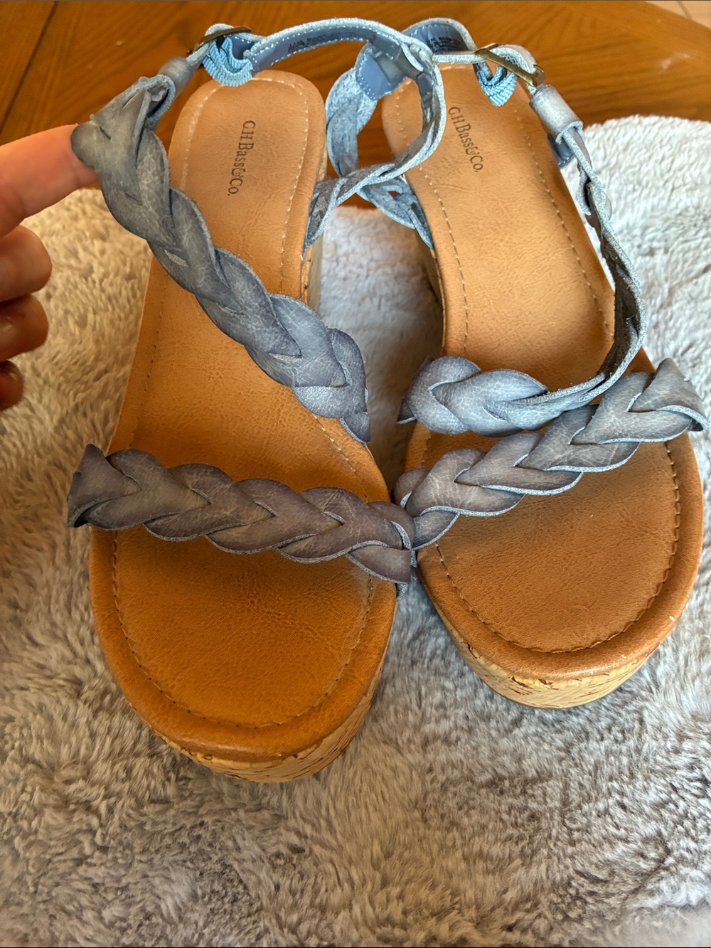 G.H. Bass & Co. Braided Blue Cork Wedge Sandals